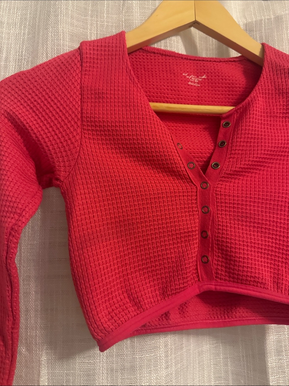 Out from Under | Cropped Waffle Knit Henley Top - Bright Pink Size XS/S